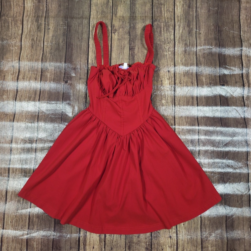 Iris Corset Milkmaid Mini Dress Womens S Red Cottagecore Fairy Romantic